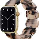 Newlibery Resin Stretchy Watch Bands Women Compatible with Apple Watch 38mm 40mm 41mm 42mm (S11/10) Tortoise Light Bracelet Beaded Elastic Strap for iWatch Series11/10/9/8/7/6/5/4/3/2/1/SE/Ultra (S)