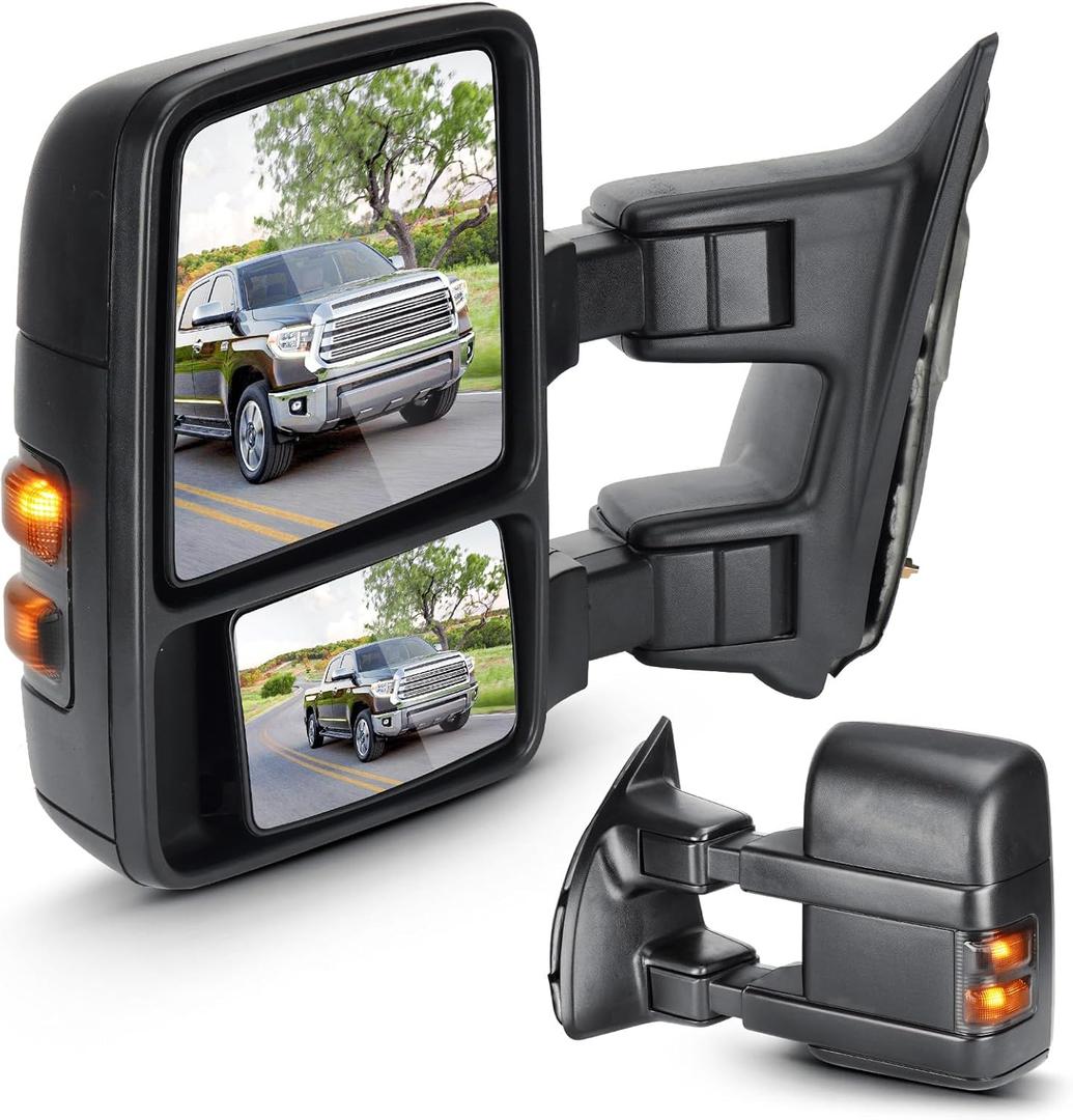 Towing Mirrors for Ford F-250 F-350 F-450 F-550 Super Duty 1999-2016 with Turn Signal Folding Telescoping, w/o Heated (1 Pair)