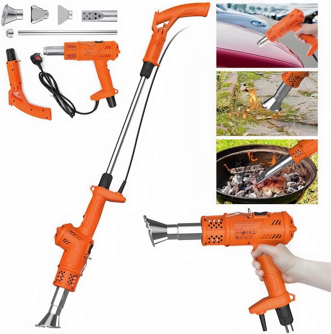 3 in 1 Electric Weed Burner,Electric Thermal Weeding Stick, Garden Weeder Tool with 5 Replacement Nozzles for Flame Weeding,Roofing,Melting Ice (Orange)