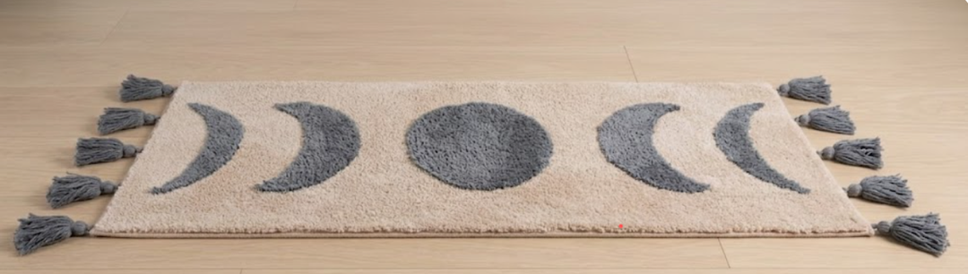 LABEND HOME Moon Phase Boho Bathroom Runner - Soft Washable Bath Mat with Tassels - Non-Slip Microfiber -Gray Beige - 20x58 in (20x50 Without Tassels)
