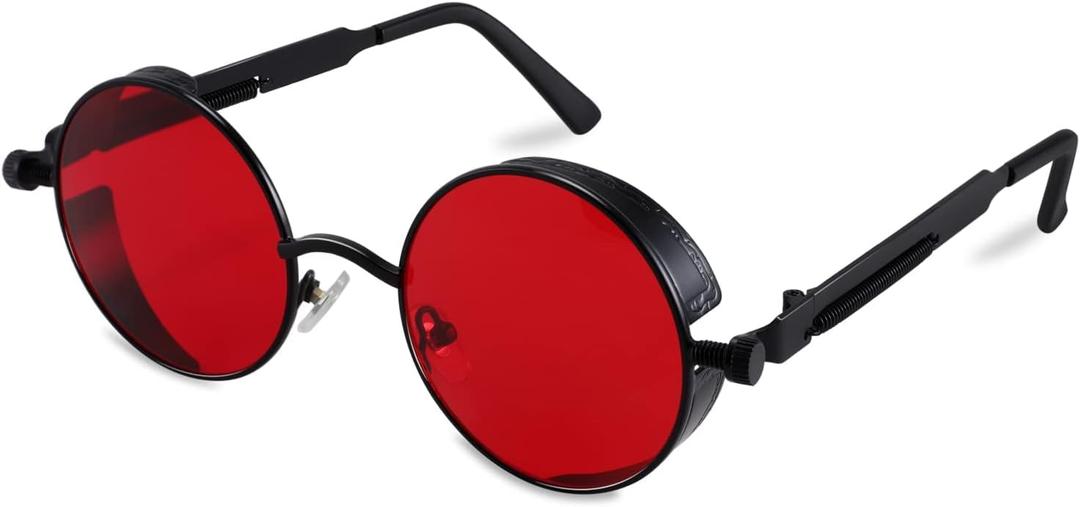 FEISEDY Retro Gothic Steampunk Sunglasses Round Metal Frame Punk Circle Inspired Shade Men B1857