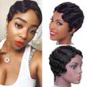 Short Mommy Pixie Cut Human Hair Wigs Brazilian Human Hair Wig for Black Women Color Black Ocean Finger Wave Wig(1B#)