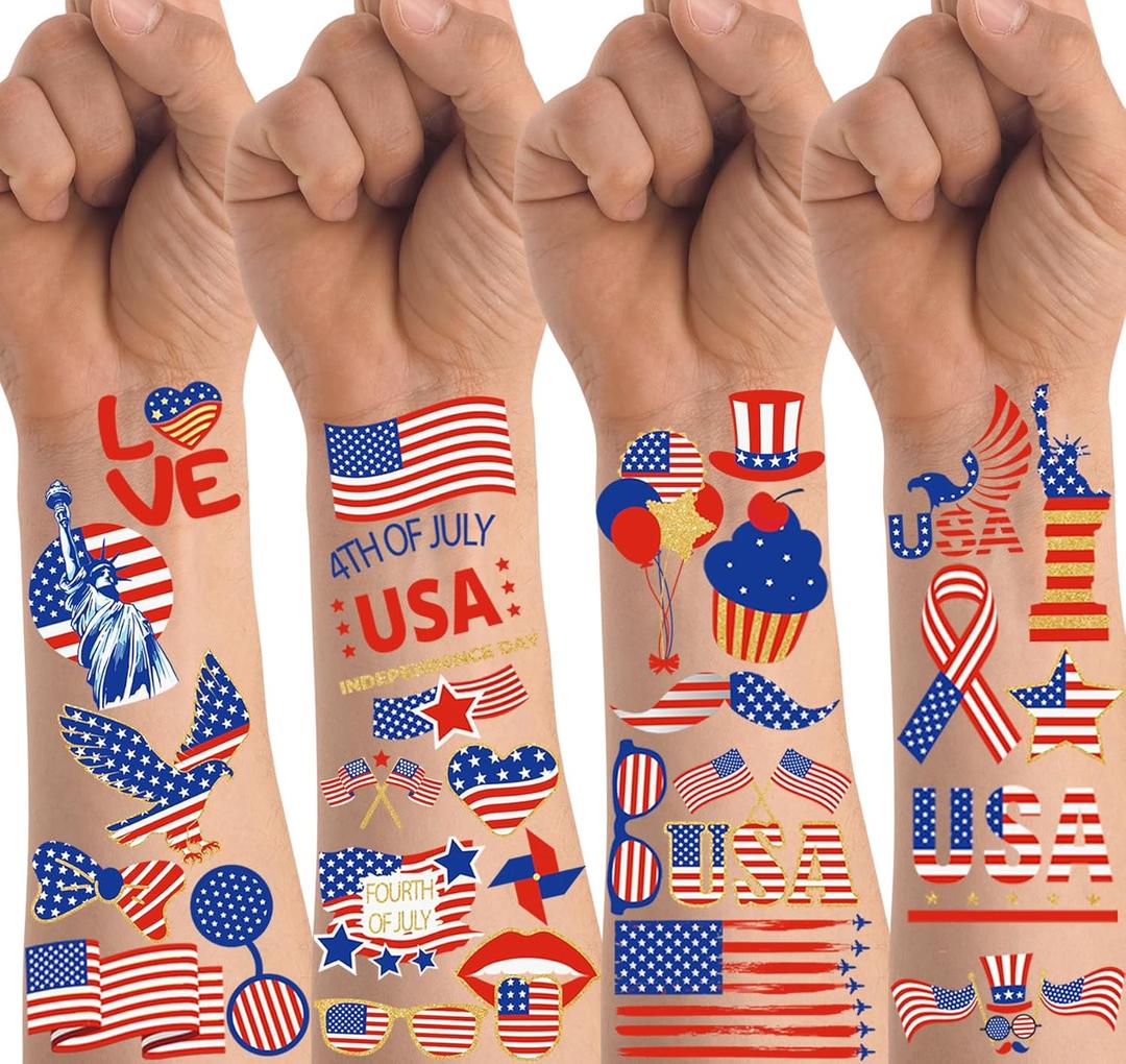 100 PCS 4th of July Temporary Tattoos Fourth of July Accessories 4th of July Accessories Party Favors Decorations USA Tattoos Patriotic Stickers 4th of July Outfits for women Fourth of July Deals