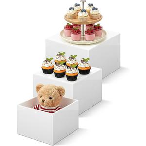 3 Pcs 8 9 10 Inch Large Buffet Risers Food Risers for Buffet Table White Acrylic Cube Display Stands for Dessert Table Display Set for Party, Catering, Jewelry & Collectibles