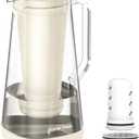 GLACIER FRESH 7 Cup Purela Glass Water Pitcher with 1 Ultrafiltration Membrane and Activated Carbon Filter, Reduces 99% Chlorine, PFOA&PFOS, Coliforms, BPA Free Materials, White