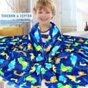 Warm Soft Toddler Fleece Blankets for Boys with Dinosaur Pattern Print - Cozy Fuzzy Plush Flannel Kids Throw Blanket for Daycare & School - 50x60 inches (Blue Dinosaur Paradise)