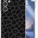 Tudguiloae for Samsung Galaxy A55 5G Clear Phone Case, Lightweight Transparent TPU, Shockproof Four Corner Anti-Fall Protective Cover 6.6" for Galaxy A55 with Screen Protector, Black Leopard Print