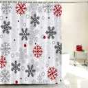 GOOESING Christmas Snowflakes Shower Curtain Winter Red Grey White Snowflake Waterproof Shower Curtains for Bathroom Merry Xmas New Year Holiday Bathroom Shower Curtain Set with Hooks 72x72 Inch