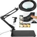 Veemagni 5 Inch Large Magnifying Glass with Light and Stand, 5 Color Modes Stepless Dimmable 10X Glass Lens, Hands Free 2-in-1 Desk Lamp & Clamp, LED Lighted Magnifier for Repair Crafts Close Work
