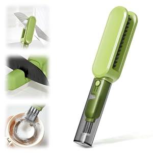 Dayinkes Knife Cleaner Blade Brush, Multi-Functional Kitchen Cutlery Brush, Double-Sided Knife Scrubber, Knife Brush with Knife Sharpener, for Knives, Forks, Dish, Cutlery Cleaning（Green）