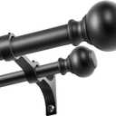 1 Inch Double Curtain Rods 36 to 72 Inches, Adjustable Telescoping Window Drapery Rod, Dual Heavy Duty Curtain Rods with Iron-Finials for Sliding Glass Door, Patio, Bedroom, Kitchen, Matte Black