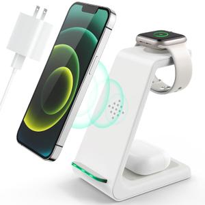 3 in 1 Wireless Charging Station, 2025 Upgraded Fast Desk Charger Station for iPhone 16 15 14 13 12 Pro Max Plus, Charger Stand for Apple Watch 10 9 8 7 6 5 4 3 2 SE, Airpods 4 3 2 Pro (White)