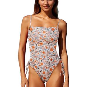 Zando One Piece Swimsuit Women Tummy Control Bathing Suits Cheeky High Cut One Piece Swimsuits Swimwear Tie Side (10-12, Orange Print) Zando One Piece Swimsuit Women Tummy Control Bathing Suits Cheeky High Cut One Piece Swimsuits Swimwear Tie Side (10-12, Orange Print)
