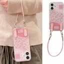 for iphone15pro/14/13 caseFloral Print Phone Case with Crossbody Strap for iPhone16promax, PinkProtective Women Girl's Phone Cover (iphone14pro)