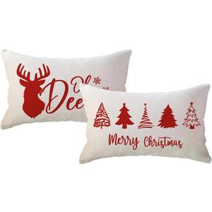 ULOVE LOVE YOURSELF Farmhouse Winter Holiday Throw Pillow Covers Winter Deer/Xmas Trees Lumbar Cushion Covers 1220 for Sofa Couch Porch Decor (Red)