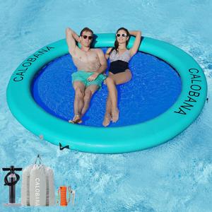 Round Floating Ring Inflatable Water Hammock Heavy Duty River Floats Lake Raft for Adults Tanning Pool Lounger Float Island Platform Pad Mat for Party (Mint Green+Blue)