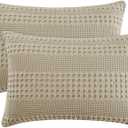 PHF Waffle Weave Pillow Shams Standard Size, 2 Pack 100% Cotton Pillowcases 20" x 26", No Insert, Soft & Breathable Aesthetic Woven Pillow Case Covers for Bedroom Decor, Khaki
