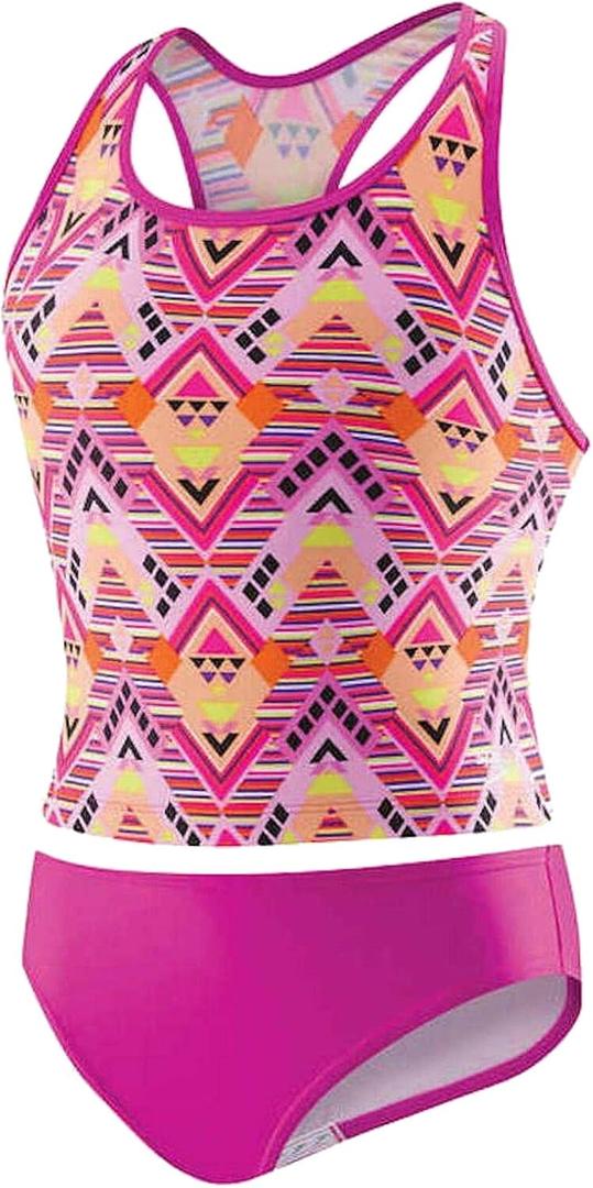 Speedo Girl's Sporty Splice Tankini 2 Piece Swimsuit 12 Speedo Girl's Sporty Splice Tankini 2 Piece Swimsuit 12