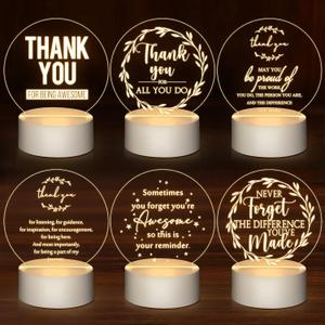 Kigley 6 Pcs Thank You Gifts in Bulk Appreciation Gifts for Teachers Employee Coworkers Staff Nurse Team Colleague Group Inspirational Acrylic Night Light LED Engraved Lamp(Round)