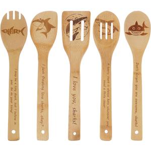 5PCS Shark Wooden Cooking Spoons Set Bamboo Cooking Spoons