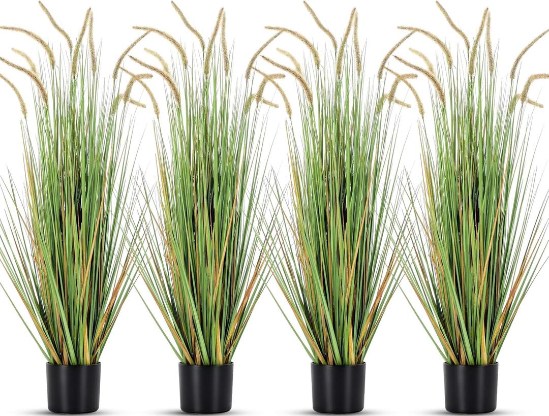 Jexine 4 Pieces Faux Plants Outdoor 4 ft Tall Artificial Grass Plant Potted Artificial Setaria Grass Faux Greenery Floor Plants for Housewarming Gift House Garden Lobby Outdoor (Green)