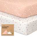 Pack and Play Sheets Fitted - 2-Pack Mini Crib Sheets for Pack N Play Mattress, Soft & Cozy, Neutral Toddler Playard Bedding, Snug Fitted Mini Baby Crib Mattress Cover Set for Boys,Girls(Butterflies)