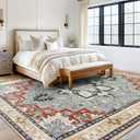 8x10 Area Rugs, Large Area Rug for Living Room, Floral Washable Area Rug for Bedroom, Office, Dining Room, Non-Slip Vintage Boho Rug, Low-Pile Soft Carpet, Traditional Oriental Style, Beige Orange