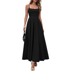PRETTYGARDEN Cocktail Dresses for Women 2026 Spring Elegant Ruffle A Line Long Flowy Summer Formal Wedding Guest Maxi Dress, Small