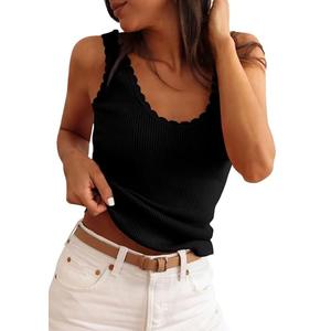 PRETTYGARDEN Womens Summer Sleeveless Tank Tops 2026 V Neck Ruffle Lightweight Ribbed Knit Shirt Casual Going Out Top (Black,Medium)
