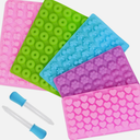 5 Pcs Mini Gummy Candy Molds with 2 Dropper, Silicone Bear Donut Dinosaur Fruit Snack Molds Non-stick and BPA Free Jello Candy Mold for Small Chocolate Gummies