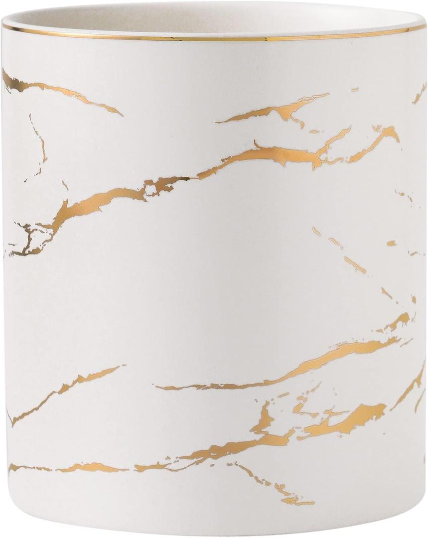 7" Marble Utensil Holder, Large Kitchen Utensil Holder Organizer , Golden Marble White Stable Utensil Crock Spatula Holder for Kitchen Counter Countertop Farmhouse Cooking Tools Holder