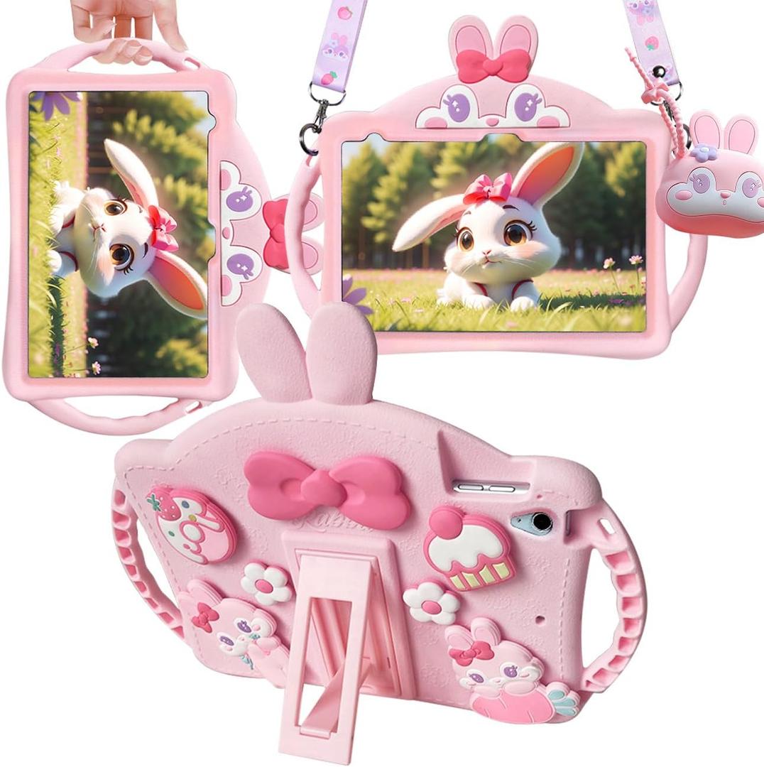 for iPad 10th Generation 10.9 Inch 2022 Case, iPad 11th (A16) Gen 11inch 2025 Tablet Cover - Cute Cartoon Character 3D Unique Design for Girls Women Soft Silicone Kickstand with Strap(Pink)