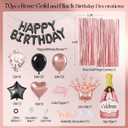 Rose Gold and Black Birthday Party Decorations with Happy Birthday Banner Fringe Curtai Cake Topper Butterfly Decorations Foil Balloons Happy Birthday Decorations for Women Adults