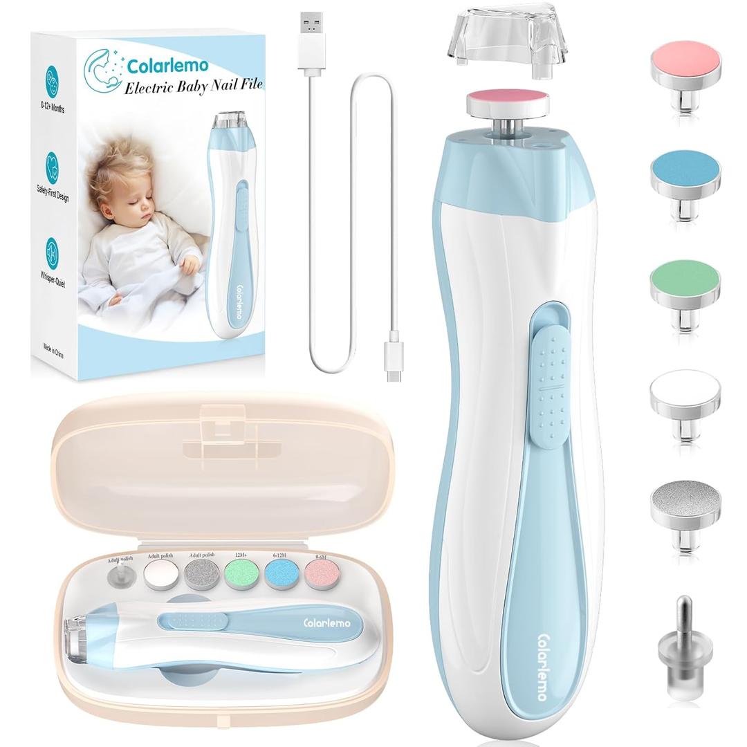 Rechargeable Baby Nail Trimmer Electric Baby Nail File, 15-in-1 Nail Clippers Filer Buffer Kit with Dust Cover LED Light for Newborn Infant Toddler Adult Toes Fingernails, Blue