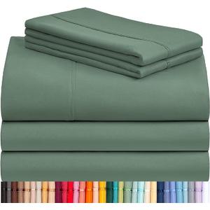 LuxClub 5 PC Split King Sheet Set, Breathable Luxury Bed Sheets, Deep Pockets 18" Eco Friendly Wrinkle Free Cooling Sheets Machine Washable Hotel Bedding Silky Soft - Tree Moss Green Split King