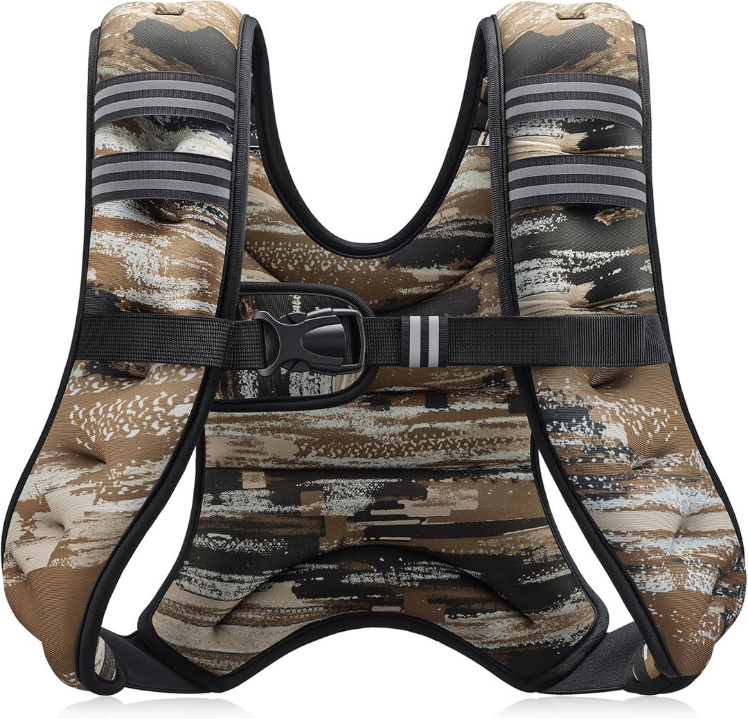 ZELUS Weighted Vest, 12lb Weight Vest with Reflective Stripe for Workout, Strength Training, Running, Fitness, Muscle Building, Weight Loss, Weightlifting (Brushstroke Sand Camo)