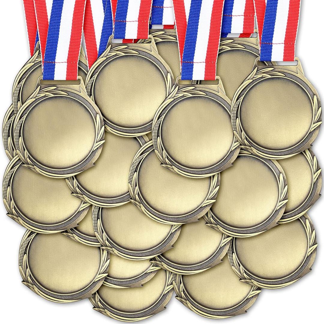 Sasylvia Blank Award Medals with Neck Ribbons Create Your Own Medals Kit Cheer Medals Winner Medals Participation Trophy Metal Gifts for Soccer Football Party Game (Bronze)