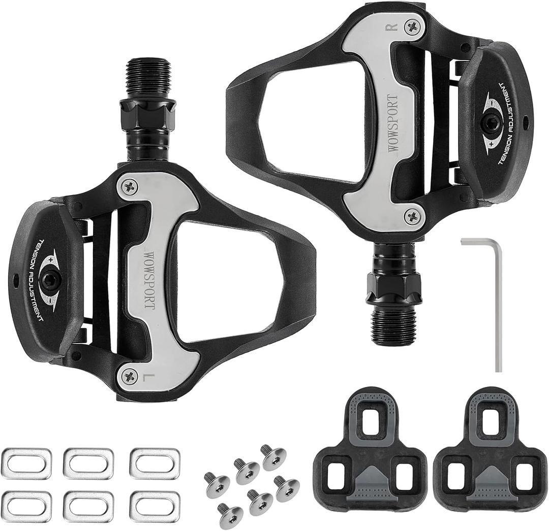 WOWSPORT Road Bike Pedals - Lightweight Clipless Pedals with Sealed Bearings & Nylon/Carbon Body | 9/16 Spindle, Compatible with 3-Bolt Cleats for Indoor & Road Cycling