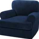 H.VERSAILTEX Sofa Cover 2 Piece T Cushion Armchair Slipcovers Thick Velvet Couch Cover Furniture Protector Stretch T Cushion Sofa Covers for 1 Cushion Couch with 1 Individual T Cushion Covers, Navy