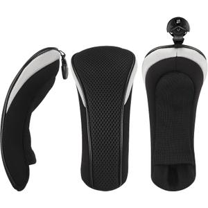 New 3 Pack Golf Hybrid Club Head Covers Headcovers with Interchangeable No. Tag Black & Gray