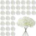 White Hydrangea Artificial Flowers Bulk, 30 Pcs Faux Hydrangea Flowers Heads, Artificial Fake Silk Hydrangea Flowers with Stems, White Flowers Artificial for Decoration Wedding Dcor