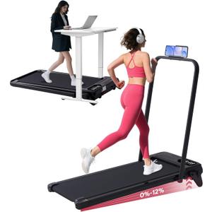Foldable Walking Pad Treadmill with Adjustable Incline and Handle Bar, 3.5HP Portable Folding Treadmills for Home Small, 4 in 1 Under The Desk Electric Treadmill with Handles, 0.6-7.6MPH, 350LBS1