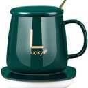 Lucky Smart Mug - Self Heating Coffee Mug with Charging Coaster 131°F/55°C, Royal Green 14 oz. with Lid and Spoon - Electric Beverage Warmer for Coffee, Milk, Tea, Hot Chocolate, Home & Office Use