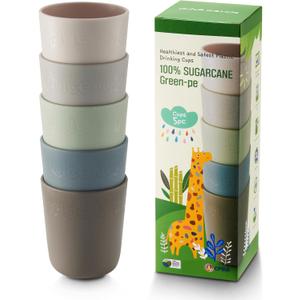 SUGARCANE Kids Cup 10 oz - 5 Pack, USDA & LFGB Certified Toddler Cup - BPA Free - Dishwasher Safe, Reusable, Unbreakable - Gray Blue