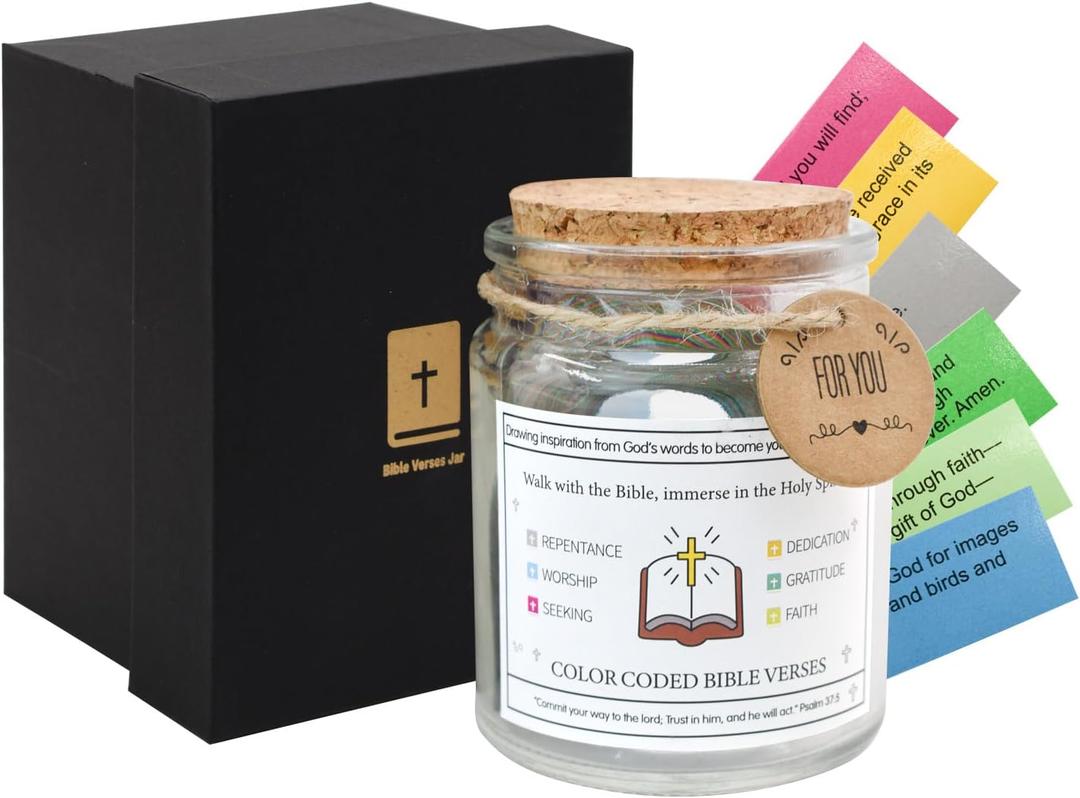 VANRA Bible Verse Jar with 96 Color Coded Scriptures Inspirational Christian Gifts for Women Prayer Hope Jar, Bible Study Supplies, Christmas Easter Gifts for Adults Teens (Walk with the Bible)