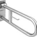 29.5 INCH Stainless Toilet Safety Rails,Disabled Flip-Up Bathroom Grab Bar with Paper Holder,Toilet Handrails Hand Grips Handle Shower Assist Aid, WochiTV Handicap Grab Bars for Elderly