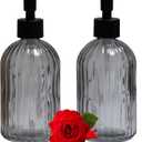 Gray Glass Soap Dispenser Set with Black Pump, 13.5oz Refillable Liquid Hand Soap Dispenser, Lotion Dish Soap Dispenser for Modern Home Decor, Bathroom, Kitchen Countertop, Hotel(2 Pack)