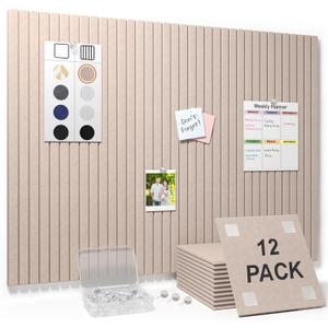 Smarpau Felt Bulletin Board 48"x36"- 12 Pack Large Cork Board Tiles with 35 Pushpins & 50 Adhesive Tabs, Cork Board Alternative for Office, Classroom, Home & Kitchen Decor-Dark Camel