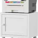 Small Printer Stand with Storage, Home Office Printer Table for Small Spaces, Under-Desk 3D Printer Stand with Wheels, for Office Copier and Fax Machine, White