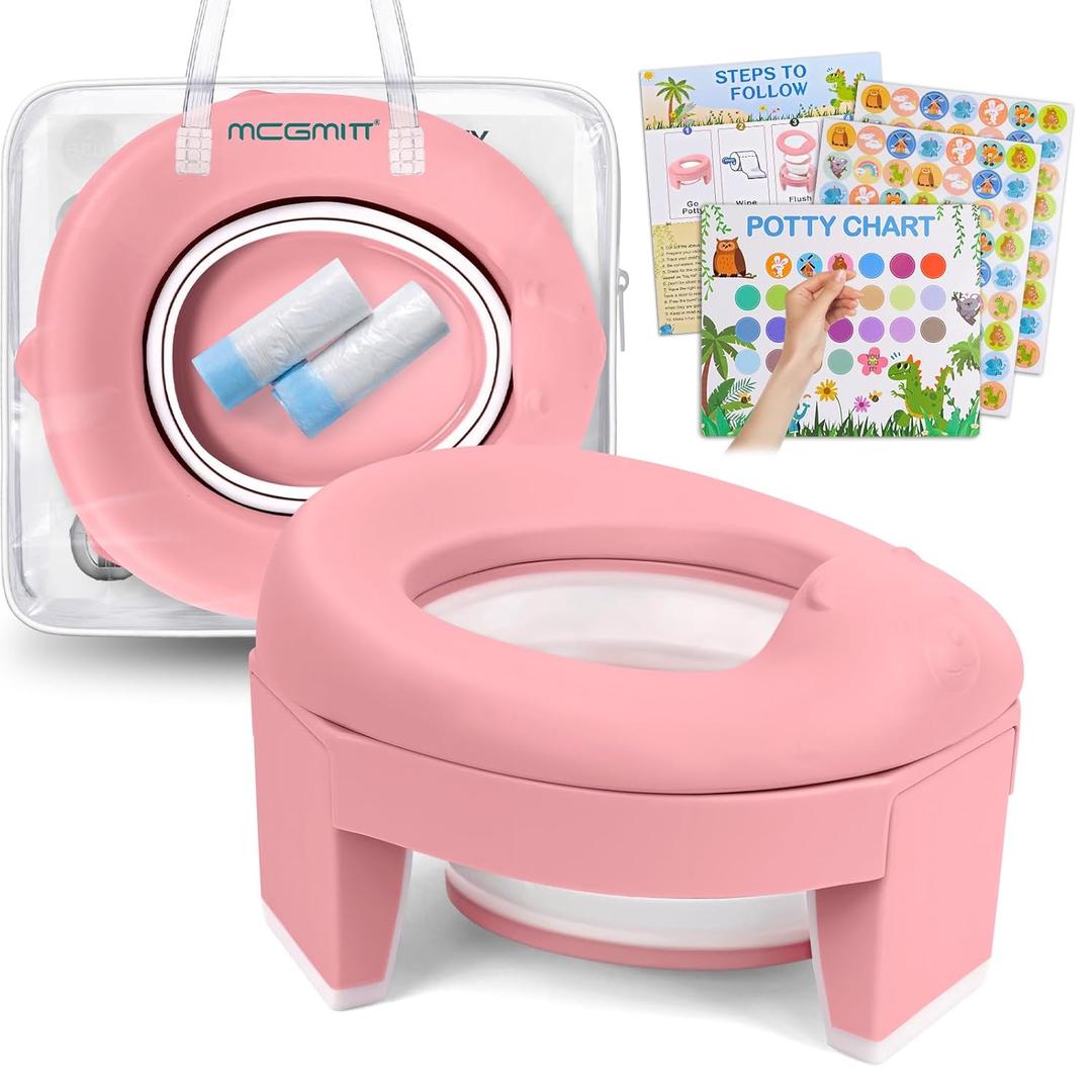 MCGMITT Portable Potty Seat for Kids Travel - Foldable Training Toilet Chair for Toddler Girls with Storage Bags for Outdoor and Indoor Easy to Clean (Pink)